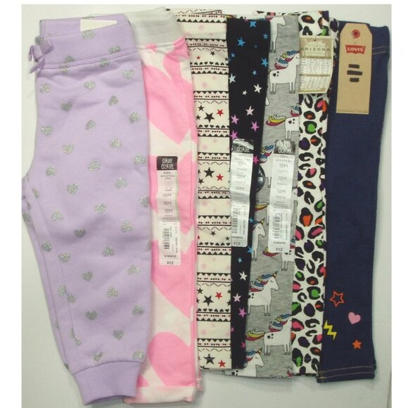 okie dokie Other - Girls Legging Joggers Pants 7 pair Bundle Lot Unicorns Hearts Animal Print Levis